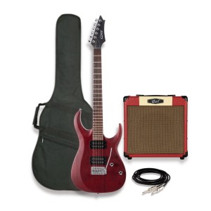 Cort X100 OPBC Electric Guitar pack with cort CM15R, Cable, Bag and Guitar Picks- Open Pore Black Cherry